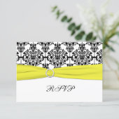 Black, White, Yellow Damask RSVP Card (Standing Front)