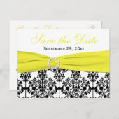 Black, White, Yellow Damask Save the Date Card (Front/Back)