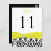Black, White, Yellow Damask Table Number Card (Front/Back)