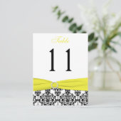 Black, White, Yellow Damask Table Number Card (Standing Front)