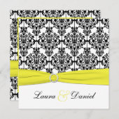 Black, White, Yellow Damask Wedding Invitation (Front/Back)