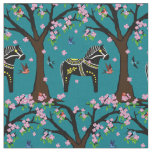 Black/white/yellow Folk Dala horse/birds/flowers 2 Fabric