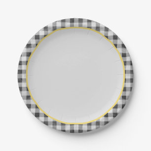 Black White Yellow Gingham Summer Picnic Paper Plates