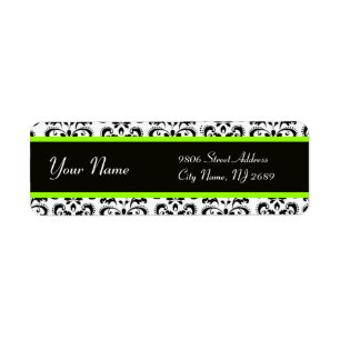 BLACK WHITE YELLOW GREEN DAMASK LABEL