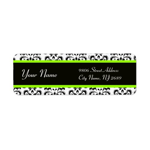 BLACK WHITE YELLOW GREEN  DAMASK LABEL