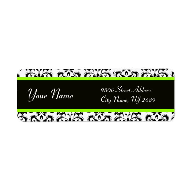 BLACK WHITE YELLOW GREEN  DAMASK LABEL (Front)