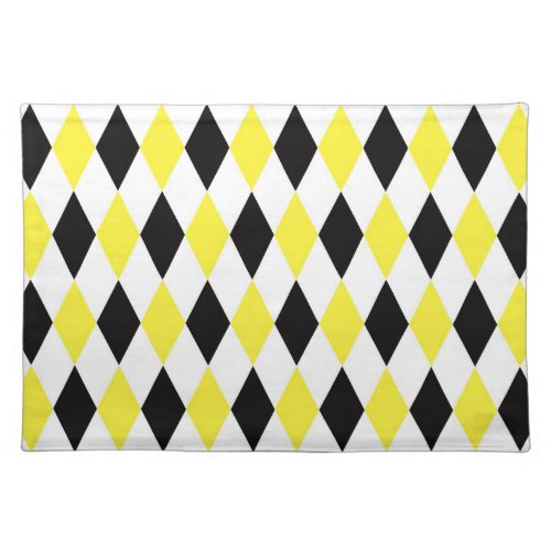 Black White Yellow Harlequin Diamond Pattern Cloth Placemat