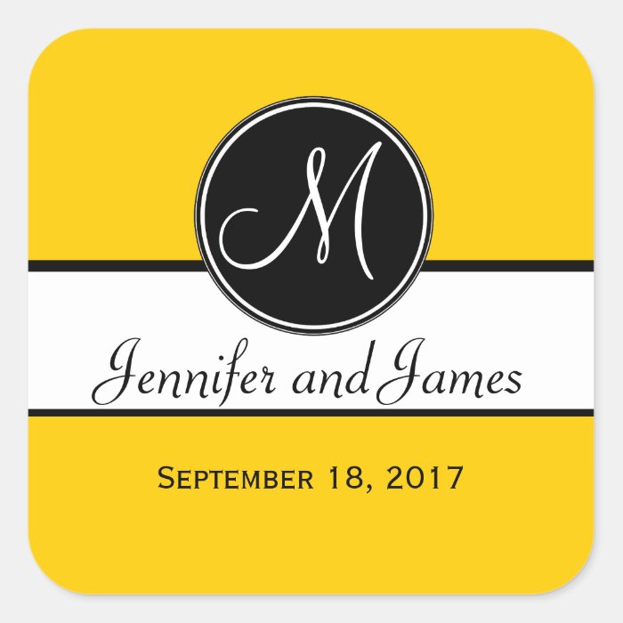 Black White Yellow Monogram Wedding Favor Sticker