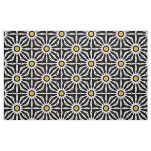 Black White & Yellow Mosaic Geometric Pattern Fabric