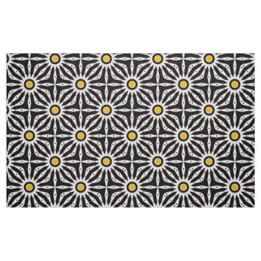 Black White & Yellow Mosaic Geometric Pattern Fabric