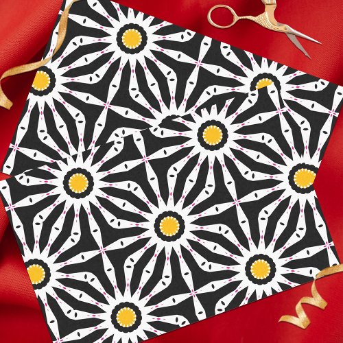 Black White  Yellow Mosaic Geometric Pattern Tissue Paper
