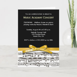Black white & yellow music concert recital invite