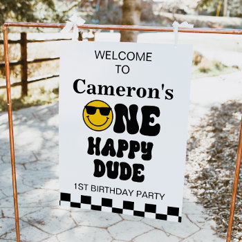 Black White Yellow One Happy Dude Welcome Sign by Sugar_Puff_Kids at Zazzle