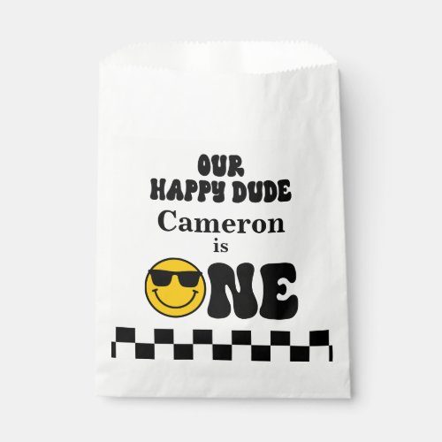 Black White Yellow Our Happy Dude 1st Birthday Favor Bag