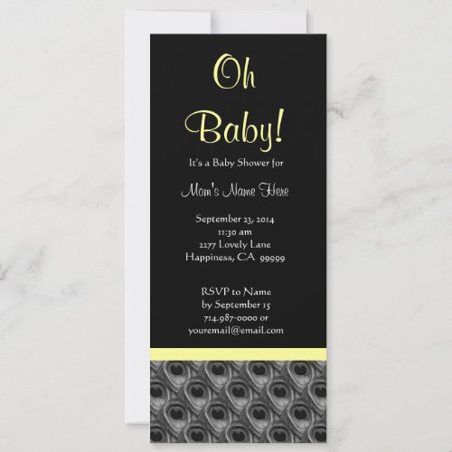 Black White Yellow Peacock Feathers Baby Shower Announcement