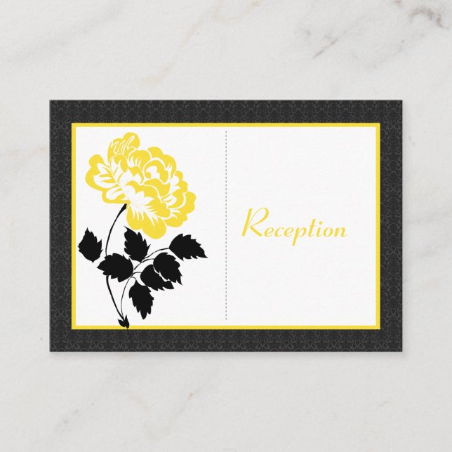 Black, White, Yellow Peony on Linen Enclosure Card (Front)