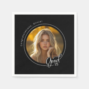 Black White Yellow Photo Graduation Napkins