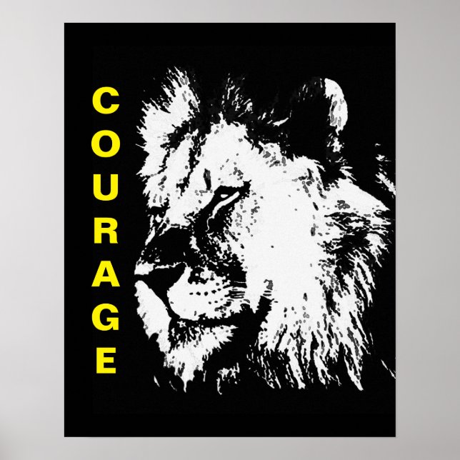 Black White Yellow Pop Art Courage Lion Poster (Front)