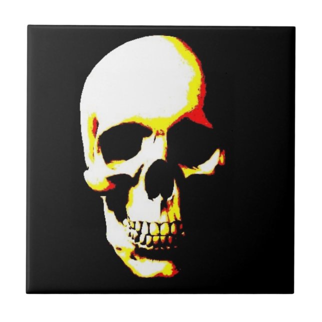 Black White Yellow Pop Art Skull Ceramic Tile (Front)
