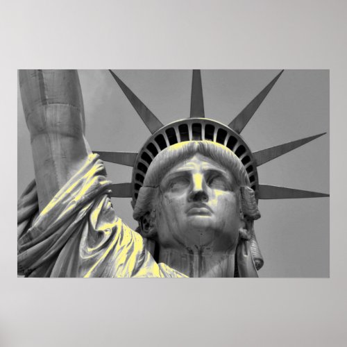 Black White Yellow Statue of Liberty New York Poster