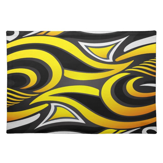 Black, White & Yellow Striped Background Cloth Placemat (Front)
