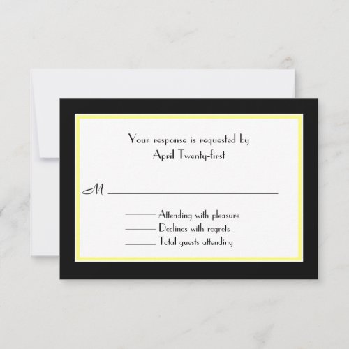 Black, White, &amp; Yellow Wedding RSVP Card