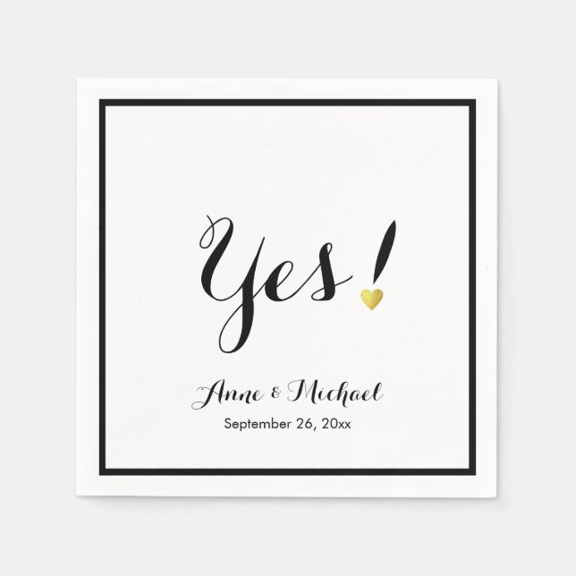 black/white Yes! Wedding Reception Party Napkins (Front)