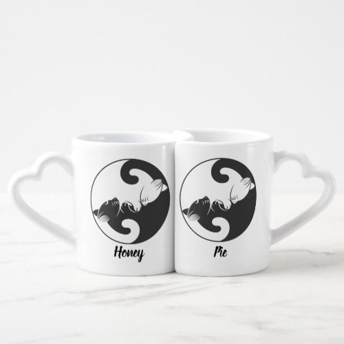 Black  White Yin Yang Cats Lovers Coffee Mug Set