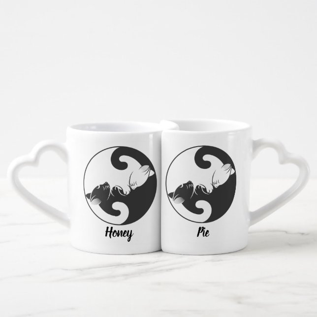 Black & White Yin Yang Cats Lovers Coffee Mug Set (Front Nesting)
