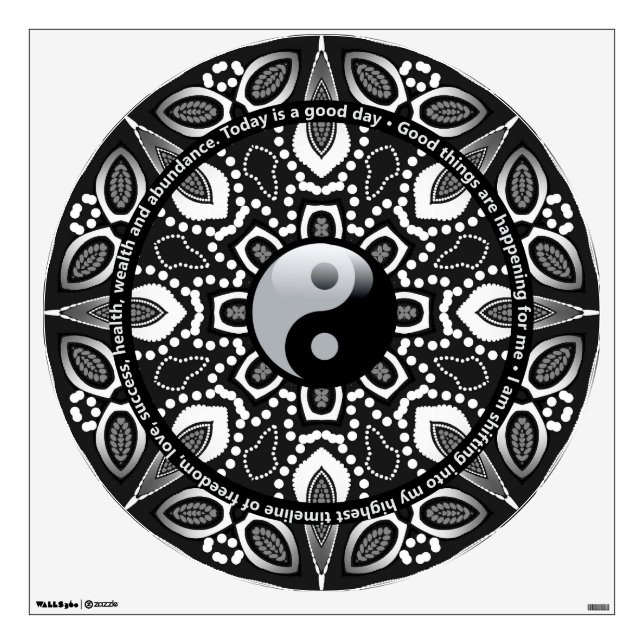 Black White Yin Yang Tribal Dotwork  Mandala Wall Decal (Front)