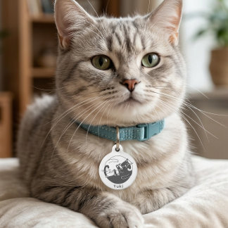 Black White Yin Yang Two Cats Pet ID Tag