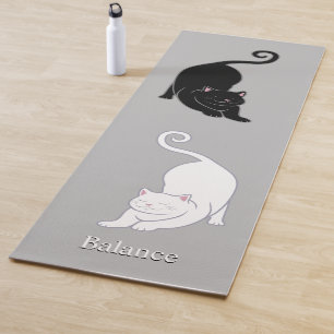 Black & White Yoga Cats on Light Silver Gray Mat