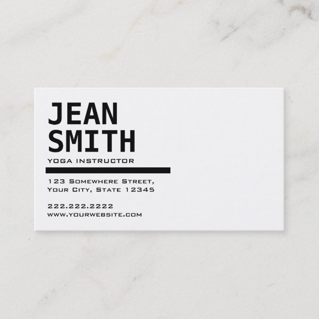 Black & White Yoga instructor Business Card (Front)