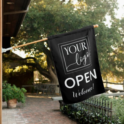 Black White Your Logo Open Welcome House Flag