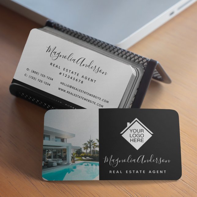 Black White Your Logo Real Estate Business Card (Creator Uploaded)