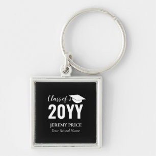 Black & White Your Name Custom Graduation Gift Keychain