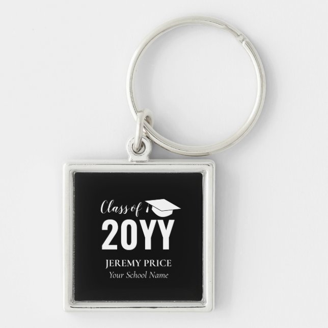 Black & White Your Name Custom Graduation Gift Keychain (Front)