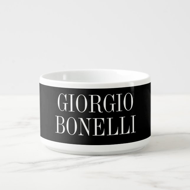 Black White Your Name Minimalist Personal Modern Bowl (Center)