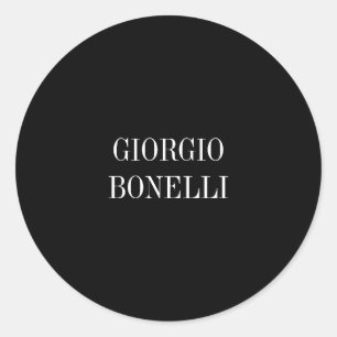 Black White Your Name Minimalist Personal Modern Classic Round Sticker