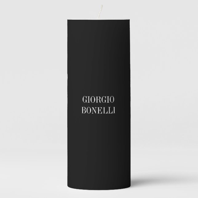 Black White Your Name Minimalist Personal Modern Pillar Candle (Front)