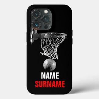Black White Your Name Surname Basketball iPhone 13 Pro Case