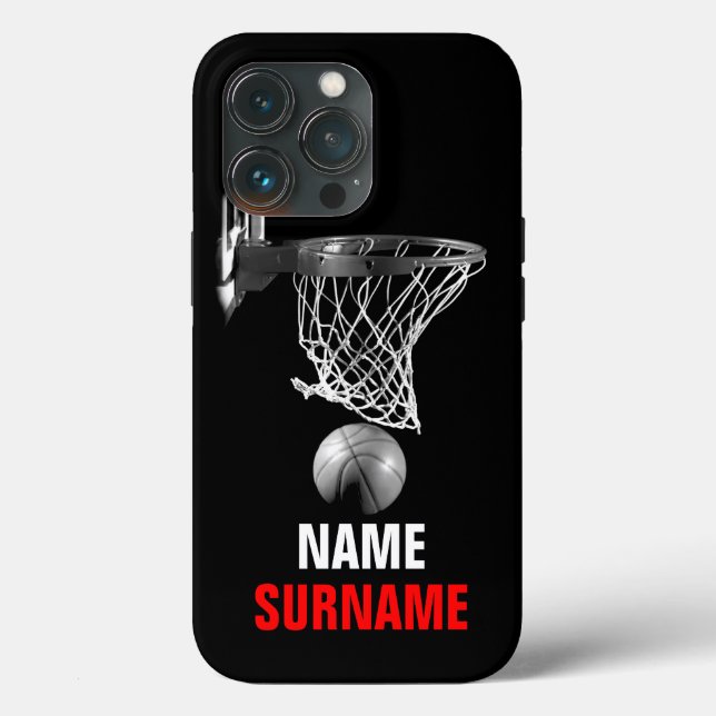 Black White Your Name Surname Basketball Case-Mate iPhone Case (Back)
