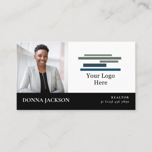 Black White Your Photo  Logo Professional Business Card