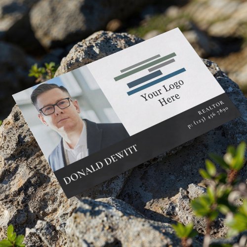 Black White Your Photo  Logo Professional Business Card