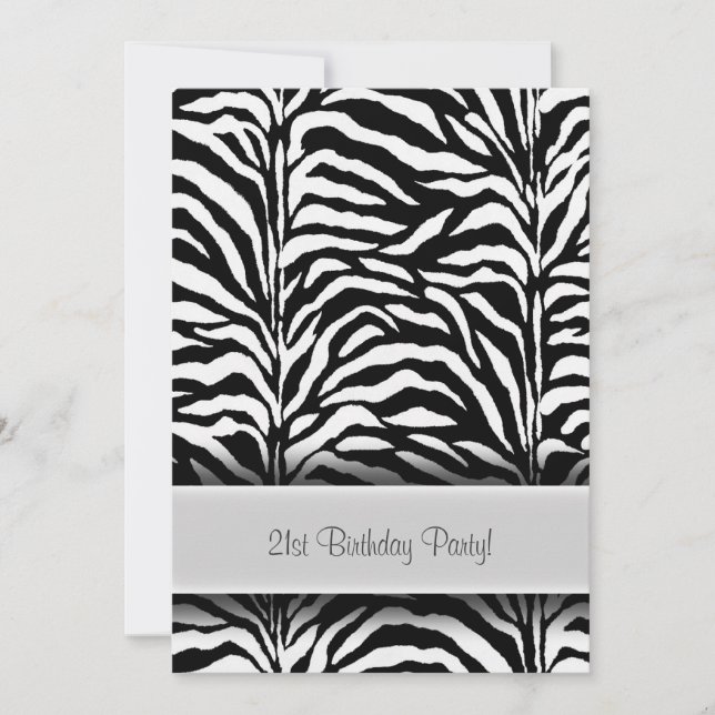Black White Zebra 21st Birthday Party Invitation (Front)