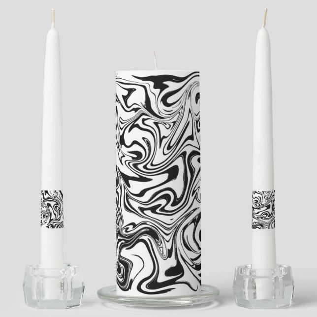 Black White zebra Abstract modern art elegant Unity Candle Set (Front)