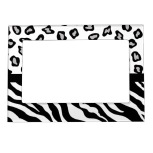 Black White Zebra and Leopard Skin Photo Magnetic Frame