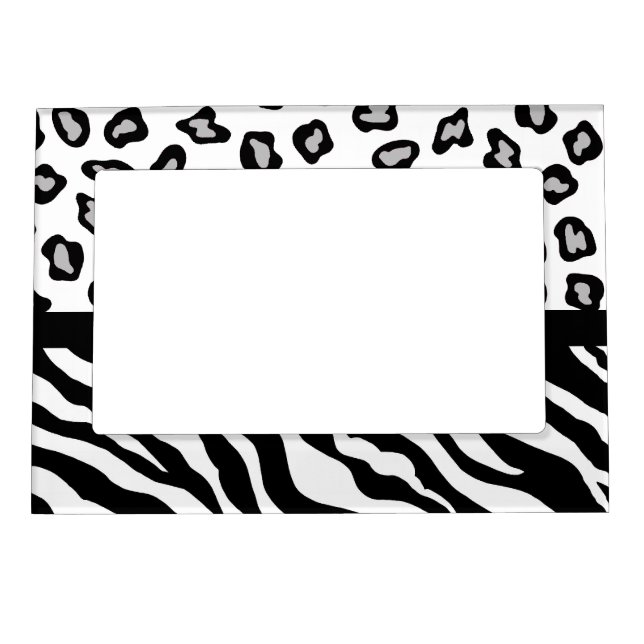 Black White Zebra and Leopard Skin Photo Magnetic Frame (Front)