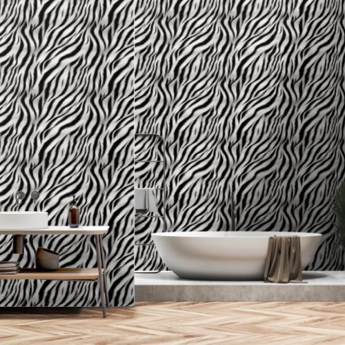 Black White Zebra Animal Faux Fur image of fur Wallpaper