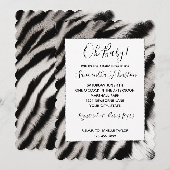Black White Zebra Animal Invitation (Front/Back)